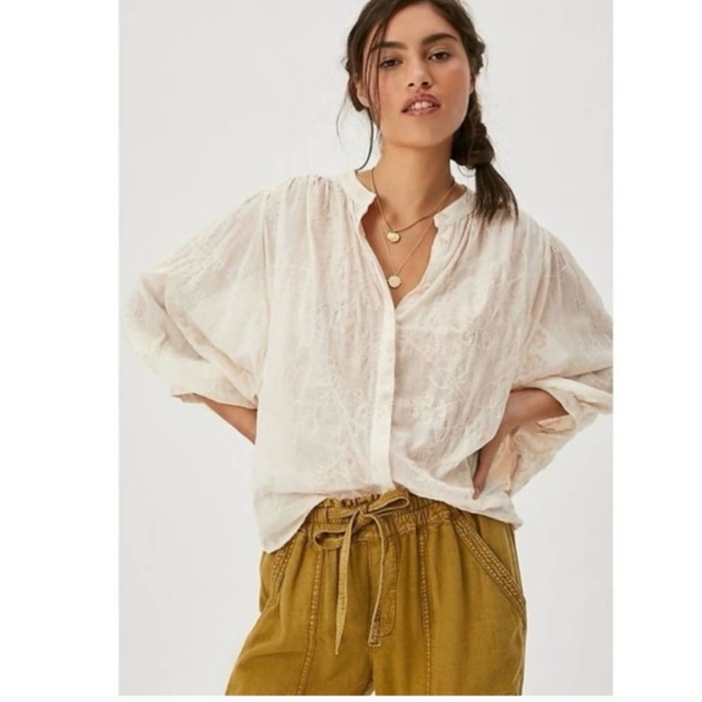 Anthropologie Boho Cream Blouse with Textured Design